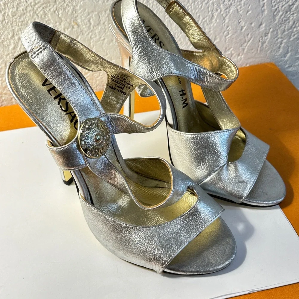 Versace Metallic Silver Heels - Picture 10 of 12